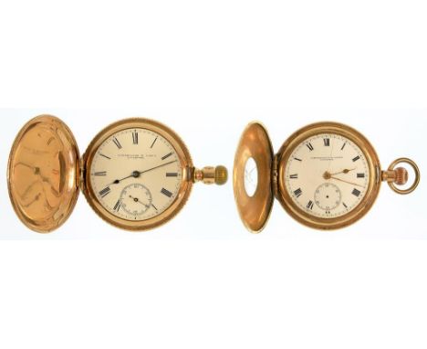 A SCHIERWATER AND LLOYD, LIVERPOOL GOLD PLATED KEYLESS LEVER HUNTING CASED WATCH, LACKS BOW AND A GOLD PLATED KEYLESS LEVER H