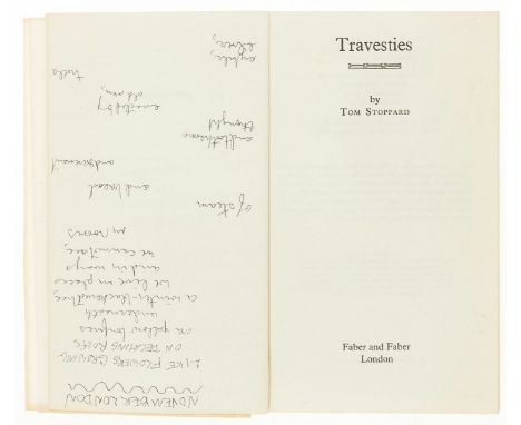 Stoppard (Tom) Travesties, early reprint, Michael McClure's copy with his ink ownership inscription and manuscript notes for 