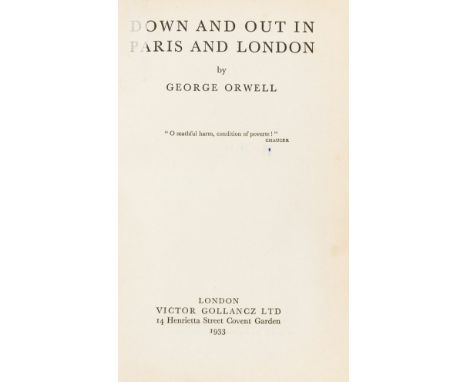 Orwell (George) Down and Out in Paris and London, first edition, occasional scattered spotting, small tape repair to title, m