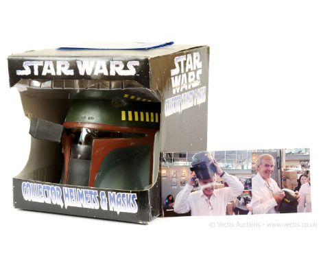 Don Post Star Wars Collector Helmets &amp; Masks Boba Fett full size helmet, signed by Jeremy Bulloch, with photo of signing,