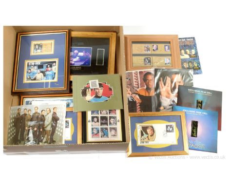 Quantity of Star Trek related framed collectables x eight includes Skybox trading cards, Star Trek Generations filmcel, 22ct 