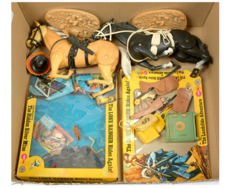 Quantity of Marx Toys vintage The Lone Ranger Rides Again collectables including The Hidden Silver Mine, The Landslide Advent