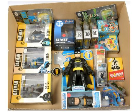 Quantity of Super Hero Related figurines and collectables including Eaglemoss Hero Collector Batman Decades figurines x 3, Fu