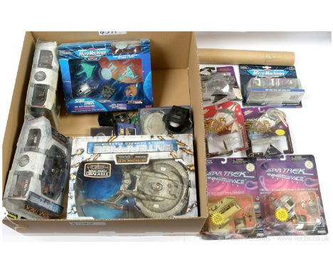 Quantity of Star Trek related collectables includes Art Asylum Enterprise battle damaged star ship, Ensign Travis Mayweather 