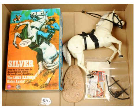 Marx Toys vintage 1973 The Lone Ranger Rides Again! Silver horse, Fair (1 peg snapped on base), Incomplete, within Good opene