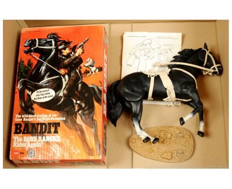 Marx Toys vintage 1975 The Lone Ranger Rides Again! Bandit horse, Good to Good Plus, with base and instruction sheet, within 