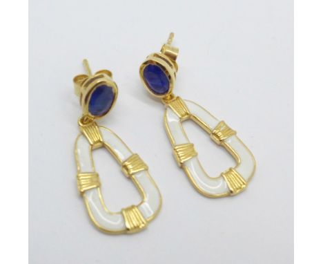 A pair of silver gilt and enamel earrings 