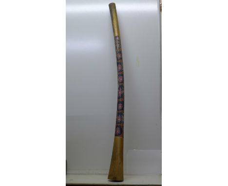 A didgeridoo with painted aboriginal design, 151cm 