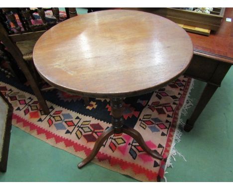 A circa 1850 fruitwood circular top wine table on turned column and tripod base, 68cm high x 45cm diameter 