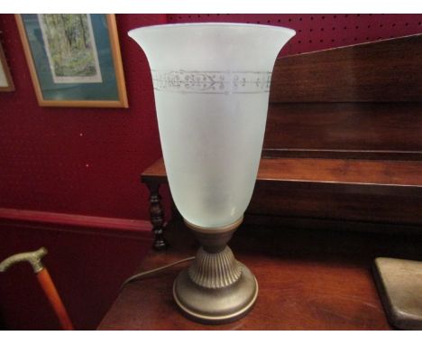 A frosted glass uplighter table lamp, 36cm high