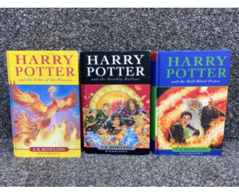 3x Harry Potter first edition hardback books includes the order of the Phoenix, the half-blood Prince &amp; the deathly hallo