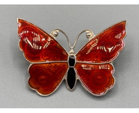 A Danish silver and enamel butterfly brooch by Meka