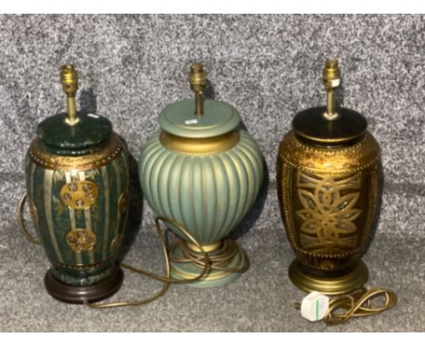 3 modern contemporary table lamp bases, (2 x oriental style)