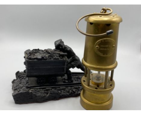 Lamp &amp; Limelight miners lamp together with a handcrafted coal figure - mining memories