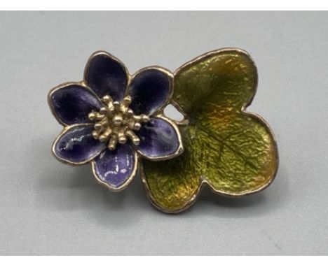 A Norwegian silver and enamel flower brooch by Hroar Prydz