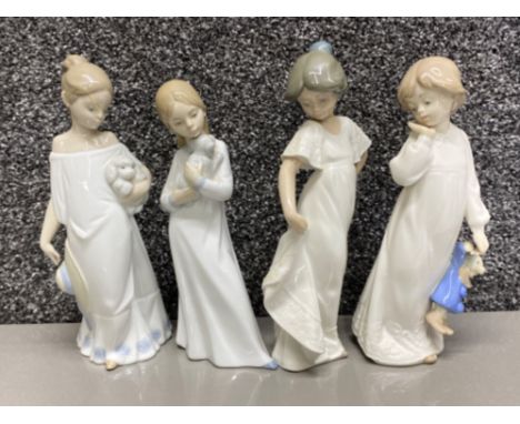 4 x Nao by Lladro figures including 1108 ‘My rag doll’ &amp; 1433 Together in the countryside both in good condition, also in