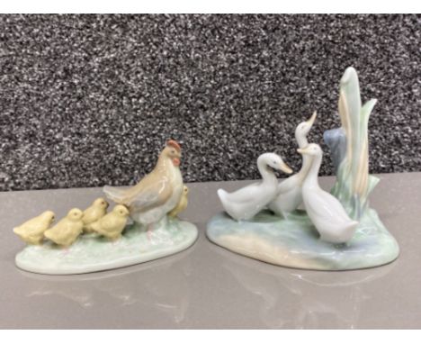 2x Nao by Lladro figured ornaments includes ‘Hen with chicks &amp; group of 3 Geese