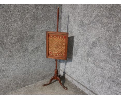 Adjustable Victorian mahogany pole screen (fire screen)