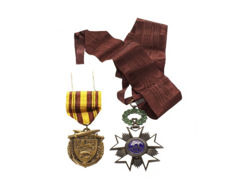 Two continental medals and awards, including a Belgium Order of the Crown sash badge, together with a French Dunkerque medal 