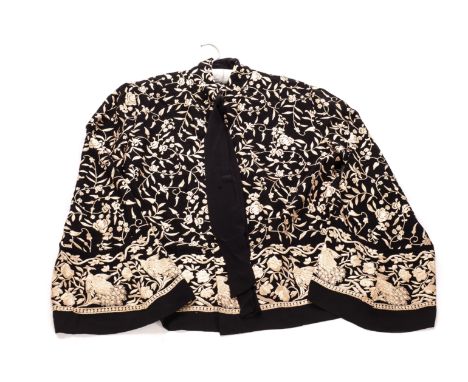A pretty silk embroidered lady’s jacket, the black short coat with Manderin style collar, having pink well stitched scrolling