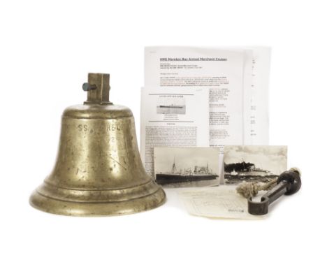 Of S.S. Moreton Bay, WWII & D Day interest: A brass Ship’s bell, the large bell stamped S S Moretone Bay 1924, with black pai
