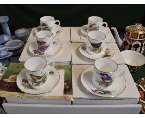 A Boxed Set of Six Royal Worcester Best Loved Birds Coffee Cans and Saucers 