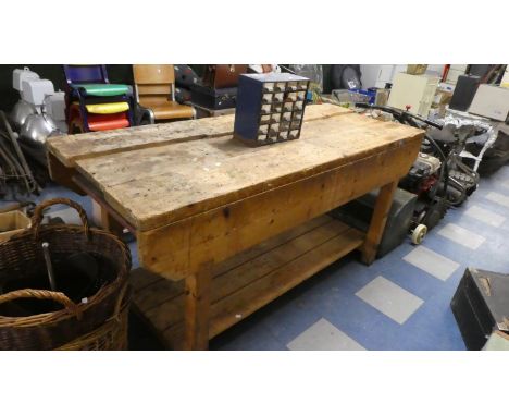 A Vintage Pine Work Bench, 183cm Long Together with a 24 Section Nut and Bolt Selection 