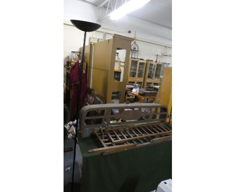 An Uplighter Together with a Vintage Metal Fire Kerb/Kettle Stand and a Wooden Child's Cot Frame 