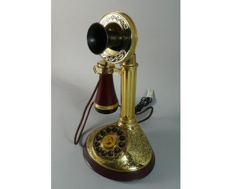 A Reproduction Brass Mounted Vintage Style Telephone, 31cm High 