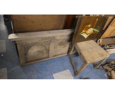 A Carved Wooden Oval Mantel Panel Together with Chair and Decorated Desk Plotter 