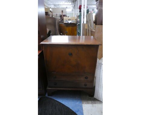 A Two Drawer Music Cabinet with Pull Down Top Section on Bracket Feet, 64cm Wide 