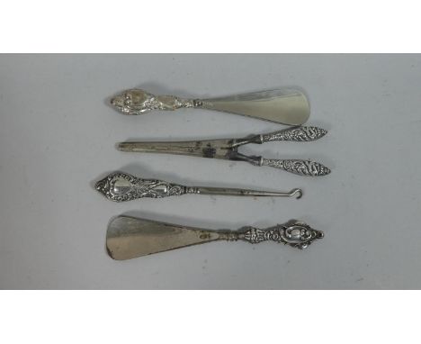 A Collection Silver Handled Shoe Horns, Button Hook and Glove Stretcher 
