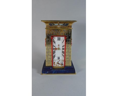 A Novelty Brass Mounted Mantle Clock with Egyptian Decoration, 21cm High, Battery Movement 