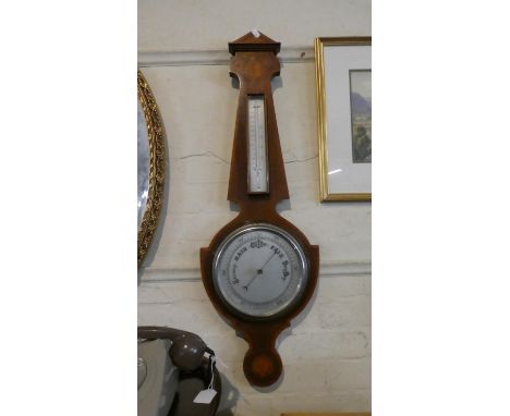 An Edwardian Inlaid Shield Back Wheel Barometer with Temperature Scale, 90cm High 