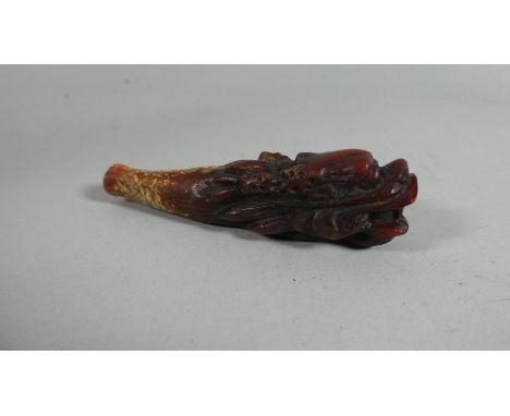 An Oriental Horn Pipe Carved in the Form of Dragons Head, 8cm 