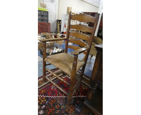 A 19th Century Rush Seated Ladder Back Armchair 