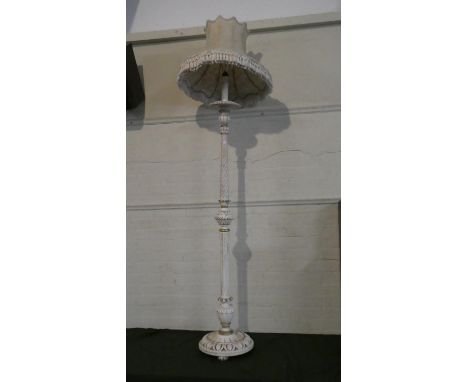 A Cream and Gilt Standard Lamp and Shade the Support with Reeded and Barley Twist Decoration, Circular Base 