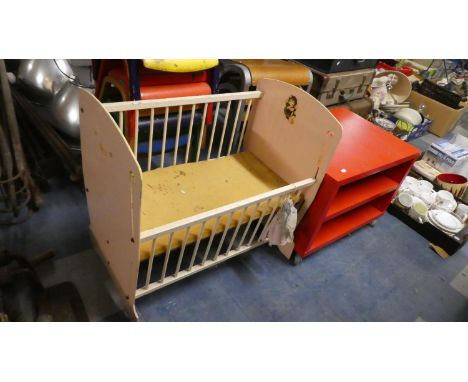 A Two Tier Trolley Stand Together with a Vintage Dolls Cot 