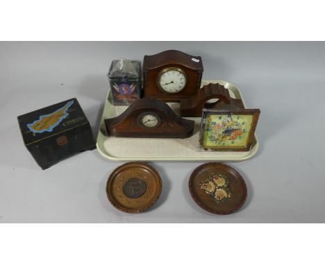 A Collection of Three Vintage Clock, Clock Frame, Cyprus Box, Tea Caddy Etc 