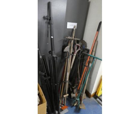 A Large Collection of Garden Tools, Tripod Stands etc 