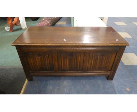 An Oak Linen Fold Three Panel Coffer Chest with Hinged Lid, 105cm wide 