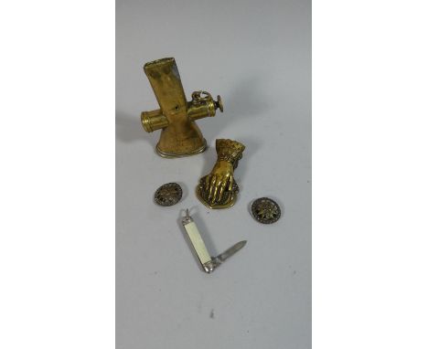 A Collection of Curios to Include Kohler Brass Signal Horn, Letter Clip, Fruit Knife etc 