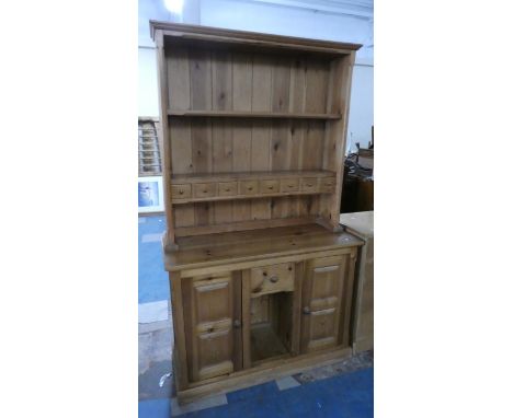 A Modern Pine Kitchen Dresser with Plate Rack Incorporating Spice Drawers, 111cm Wide 