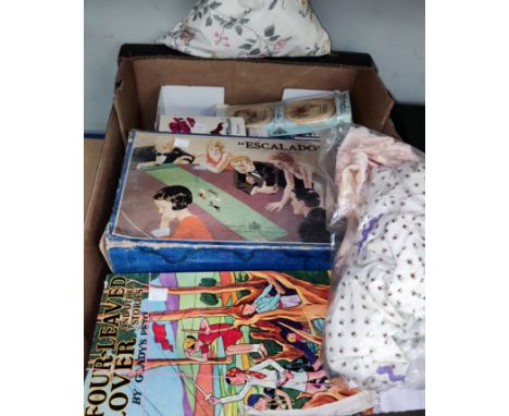 A vintage Escalado game in original box; a selection of vintage hand made vintage dolls' clothing; children's novelty soaps, 