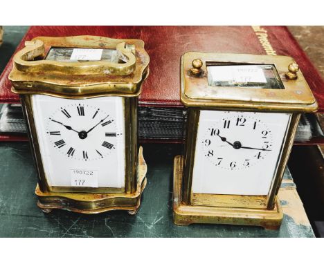 Two French brass carriage clocks enamel faces (in need of restoration) 