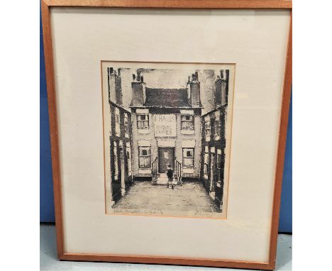 Harold Riley: Halls Herbalist, black and white pencil, signed print, limited 1/4, framed and glazed. 