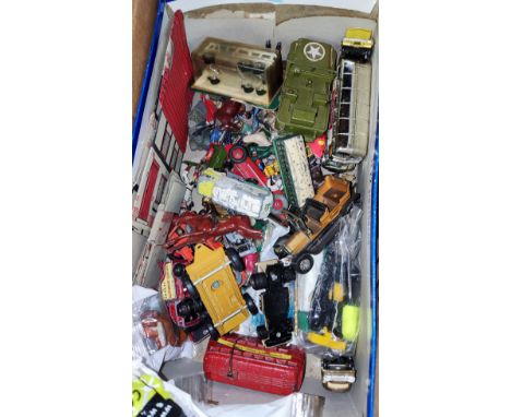A selection of various vintage die cast Lesney and other vehicles, lead soldiers etc. 