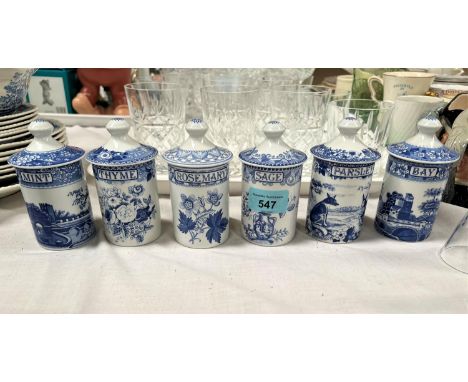 Six Spode Blue Room Collection spice jars - sage, rosemary etc 