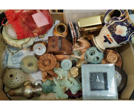 A selection of jade coloured soapstone figures other collectables