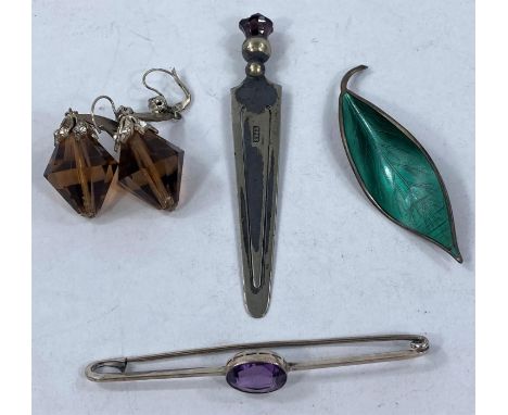 A green enamel leaf brooch etc